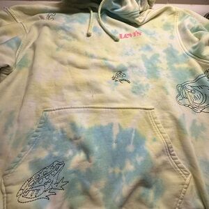 Levi's Pastel Tie-Dye Hoodie with koi fish Frog Motif ( Multiple Stains)